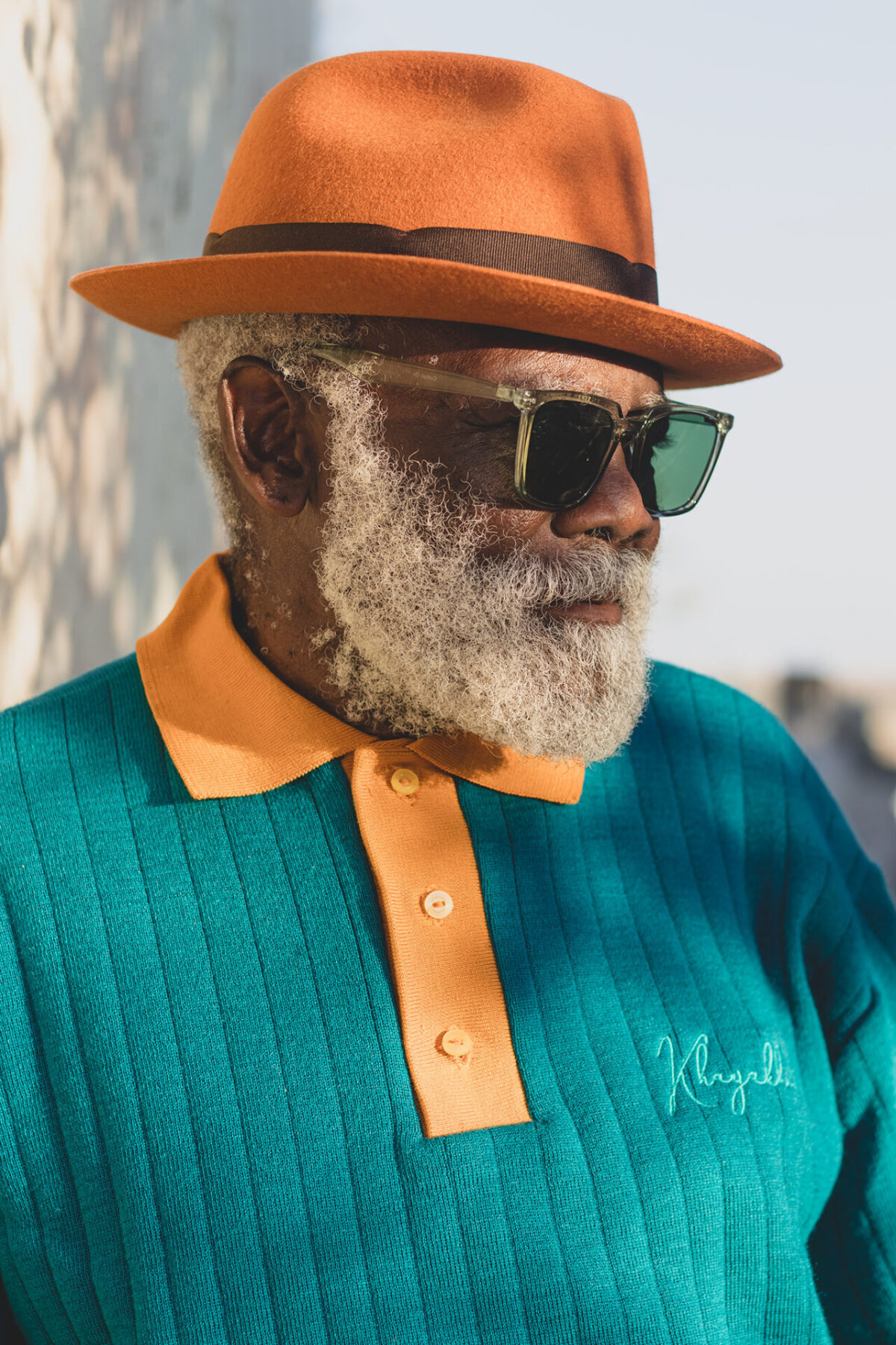 Peacock Blue& Mustard  Collar Knit Jersey - Image 1