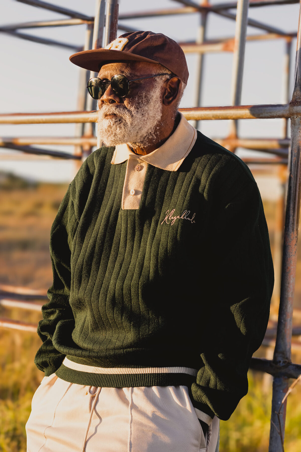 Metele Collar Knit Jersey ( Bottle green and khakhi )