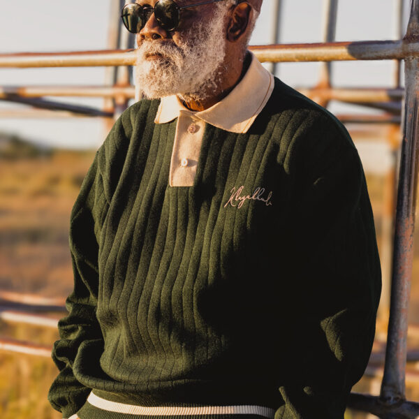 Metele Collar Knit Jersey ( Bottle green and khakhi )