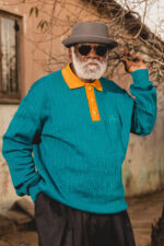 Peacock Blue& Mustard  Collar Knit Jersey - Image 5