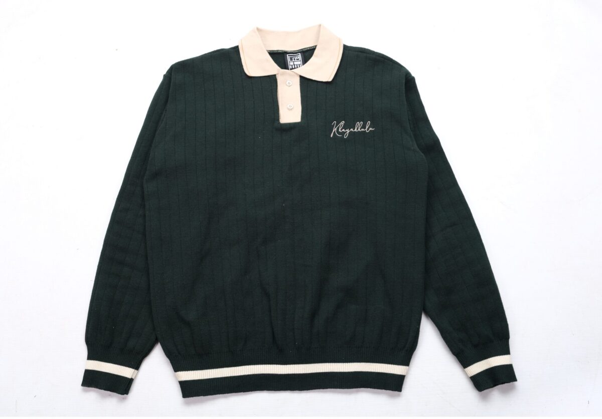 Metele Collar Knit Jersey ( Bottle green and khakhi ) - Image 6